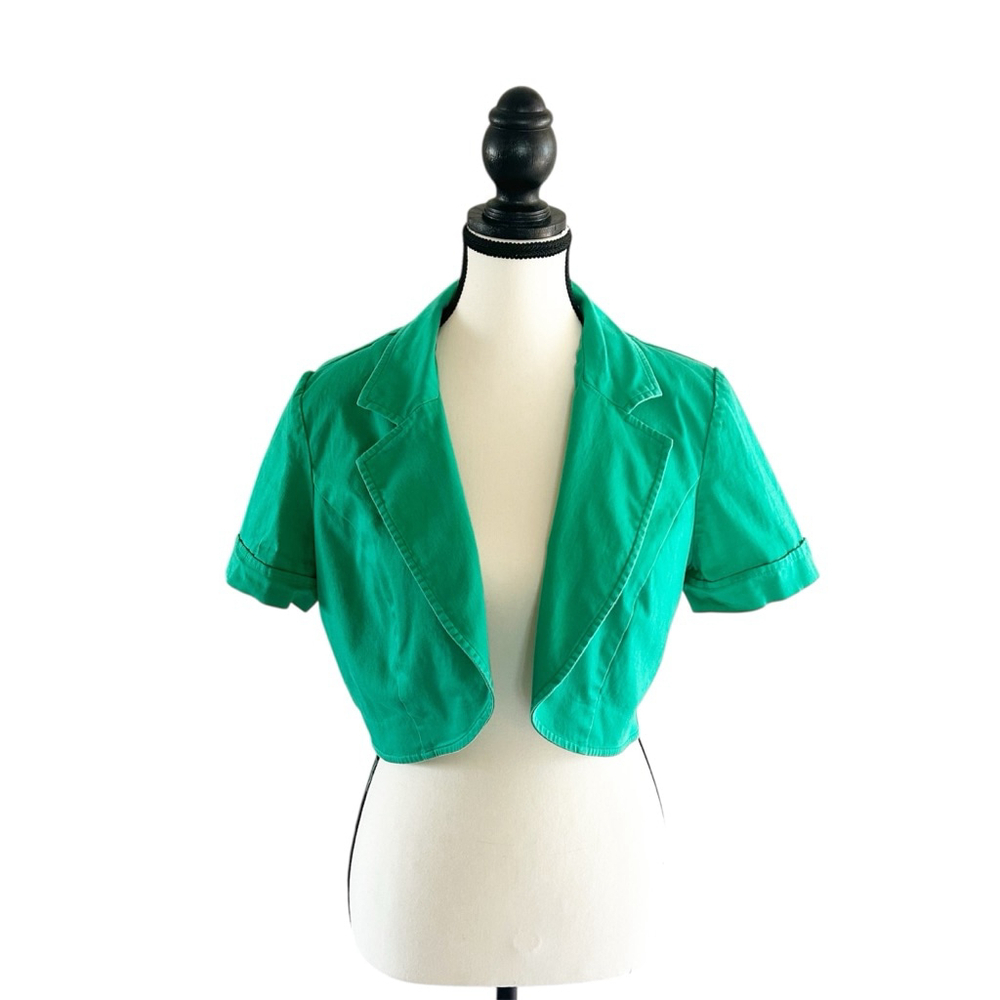 Vintage Y2K R & K Originals Green Cropped Bolero Blazer Size 14 Fall/Winter